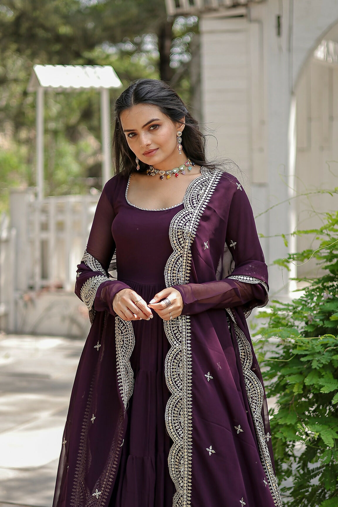 Joban Fashion Wine Georgette Sequence Embroidery Work Kurta Set | Grocsy