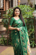 Green Pure Silk Woven Design Saree with Unstitched Blouse - Hiral Fashion | Grocsy