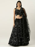 House of Panchhi Women Black Net Sequins Embroidered Lehenga & Blouse with Dupatta | Grocsy