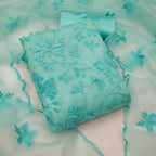 Sky Blue Heavy Organza Silk Embroidered Unstitched Dress Material - Amara | Grocsy
