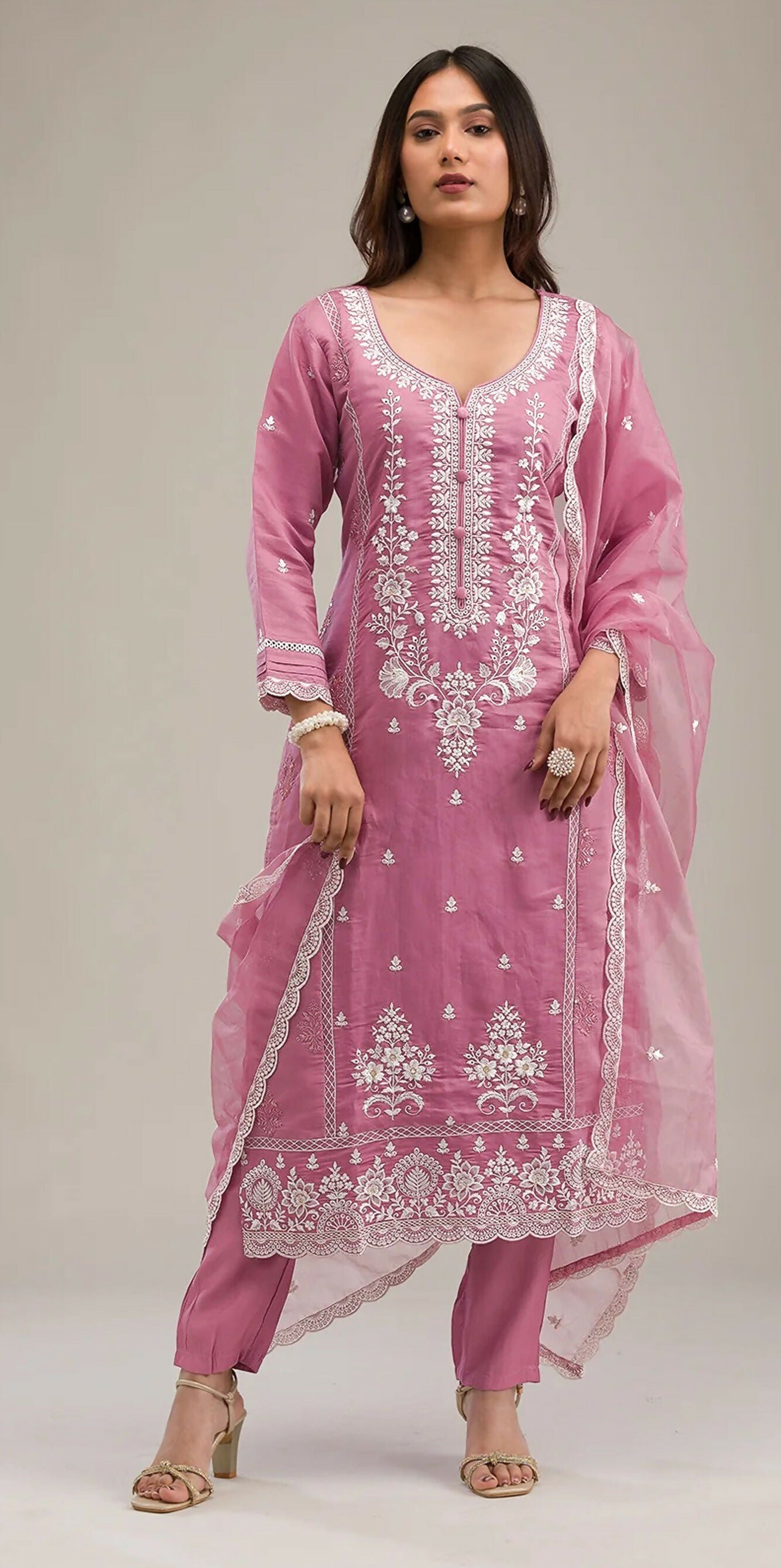 Anaita Pink Embroidered Silk Stitched Salwar suit | Grocsy