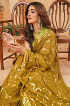 Aayaa Heavy Georgette Double Run Sequance Work Saree With Fitting Sequance Lace Border - Olive Green | Grocsy