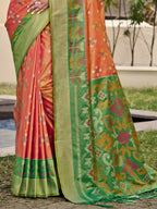 Shree Shyam Fashion Pochampalli Silk Orange Saree | Grocsy
