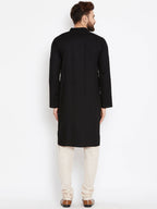 Even Apparels Black Pure Cotton Band Collar Men's Kurta | Grocsy