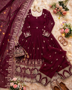 Teeya Creation New Trendy Stylish Wedding Wear Embroidered Anarkali Set - Maroon | Grocsy