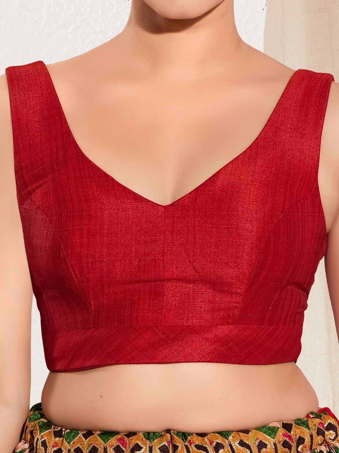 Joban Fashion Red Mulberry Silk Padded Blouse With Round Neck Sleeveless | Grocsy