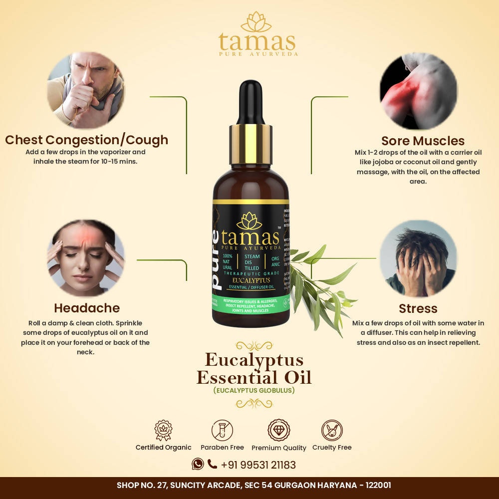 Tamas Pure Ayurveda 100% Organic Eucalyptus Essential Oil- USDA Certified Organic | Grocsy