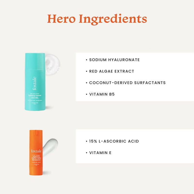 Foxtale Hydrate & Glow Skin Care Kit for Glowing Skin: Cleanser Hydrating Face Wash + Vitamin C Face Serum | Grocsy