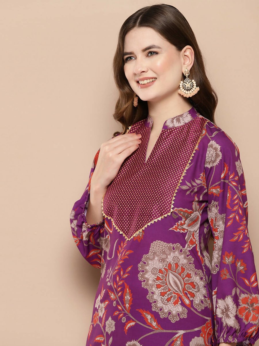 Ahalyaa Women's Traditional wear Tunic - Purple | Grocsy