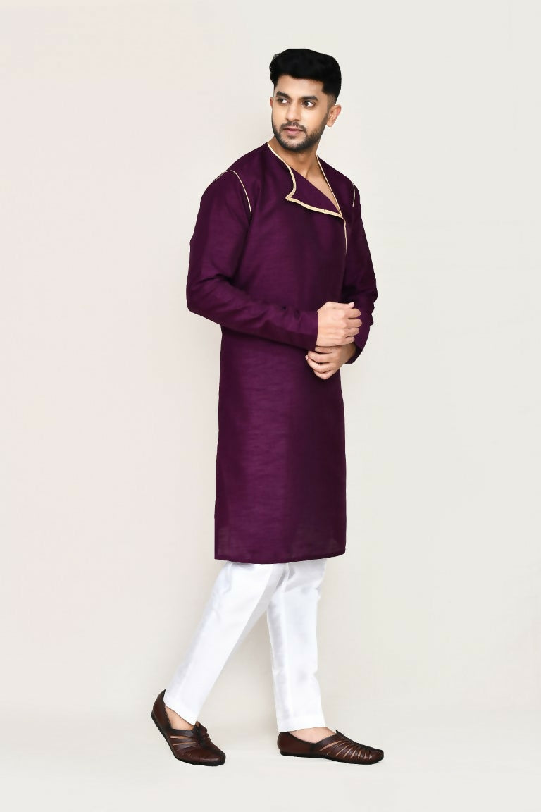 Joban Fashion Purple Colored Art Silk Fabric Kurta With Straight Fit Pant | Grocsy