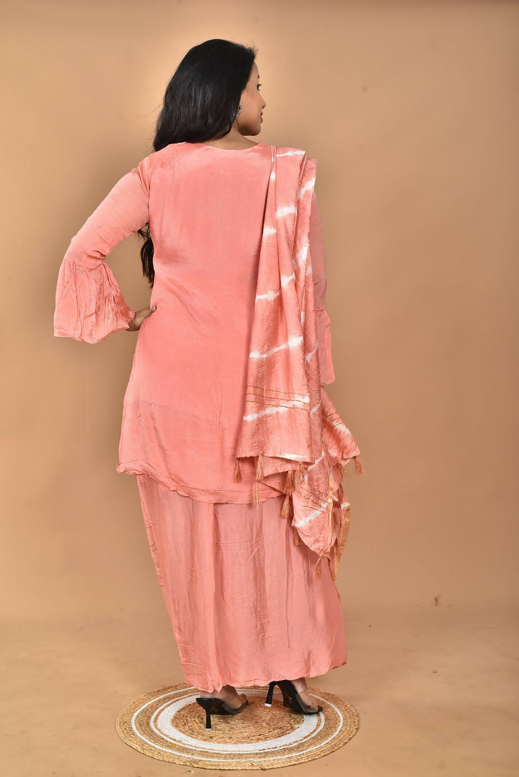 Morchari Women And Hand Embroidery Palazzo Set-Peach | Grocsy