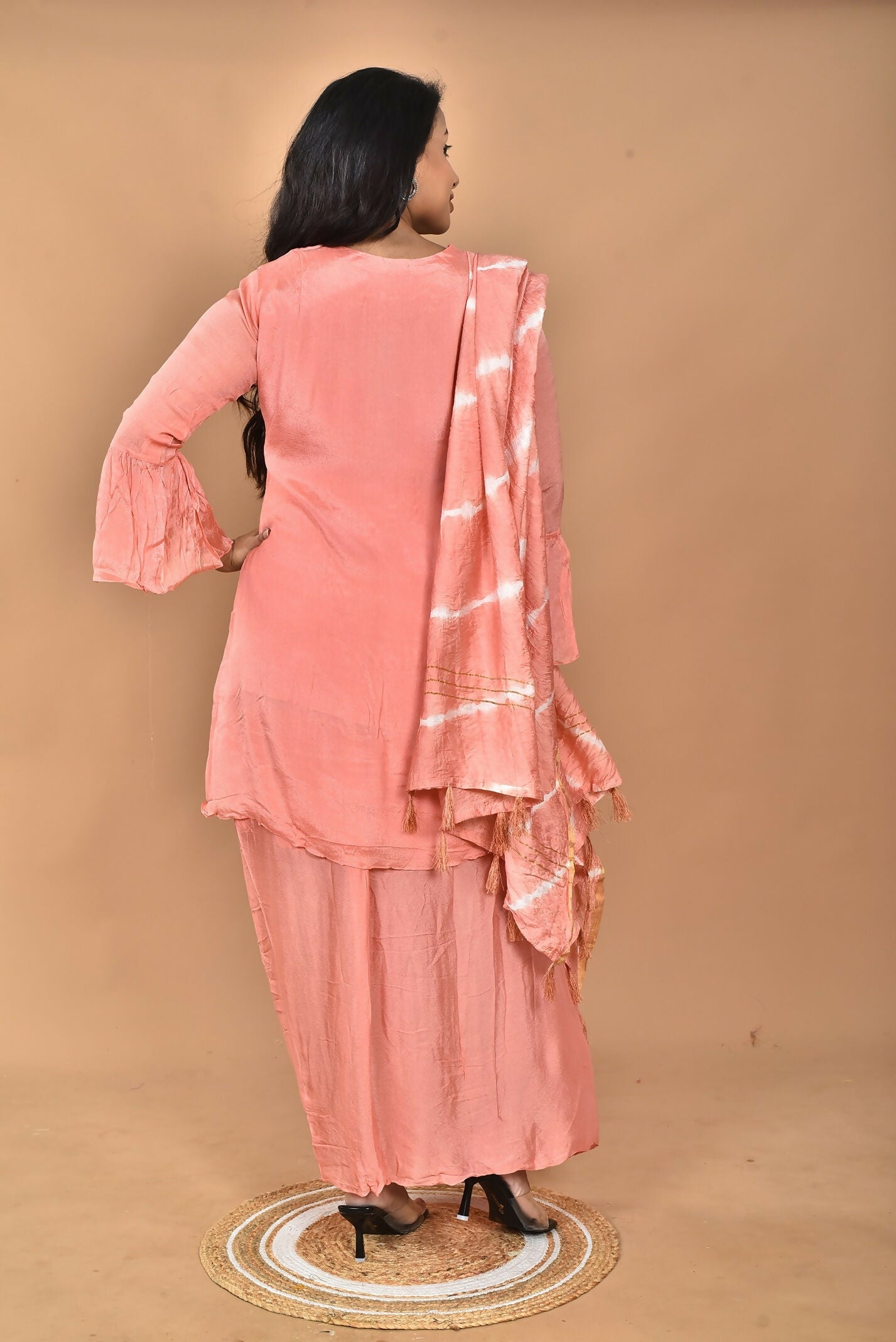 Morchari Women And Hand Embroidery Palazzo Set-Peach | Grocsy