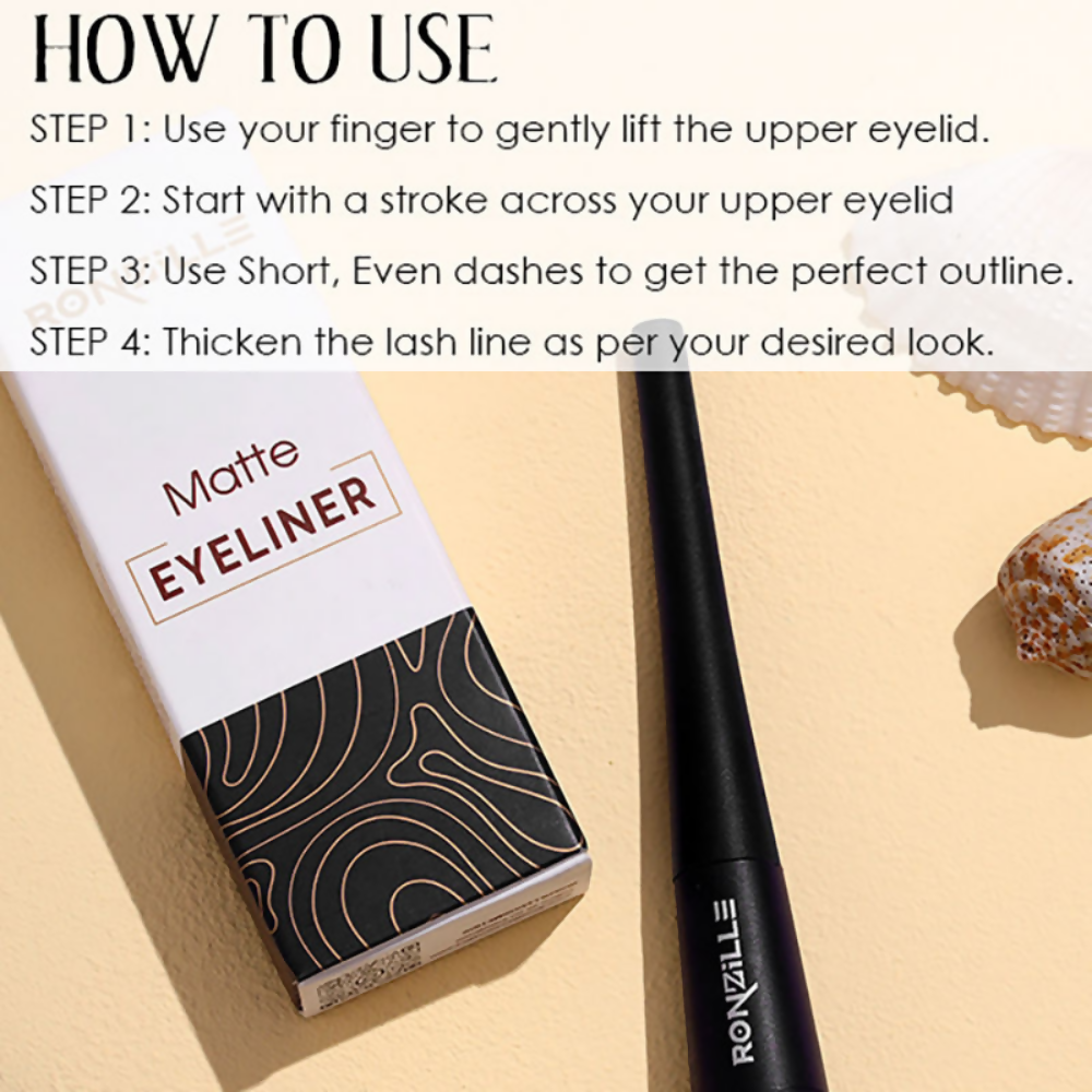 Ronzille Smudgeproof And Waterproof Liquid Matte Eyeliner - Black | Grocsy