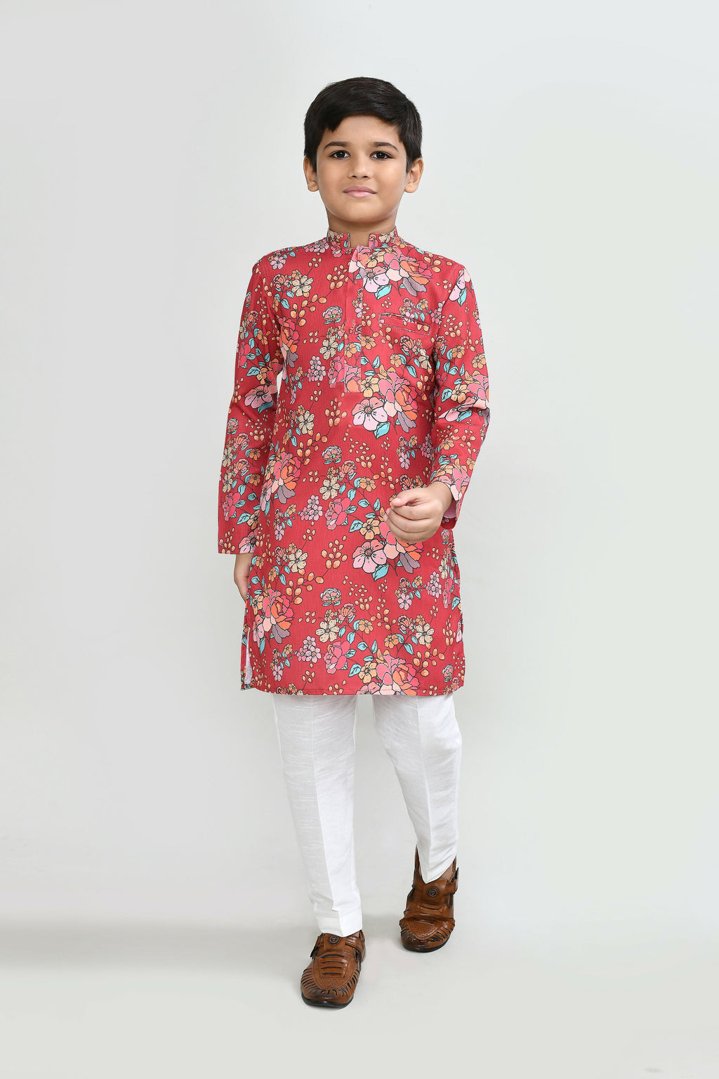 Joban Fashion Cotton Silk Red Kurta With Straight Fit Pant | Grocsy