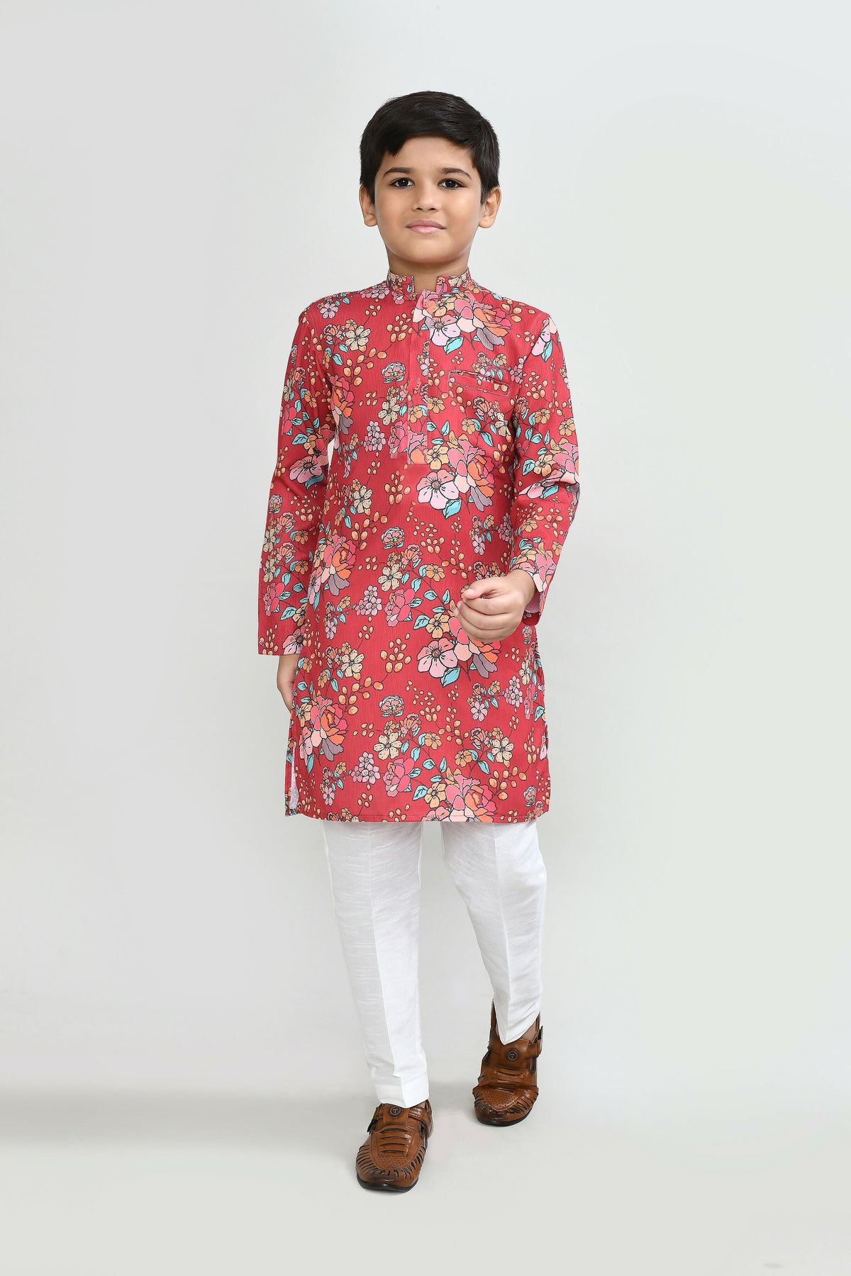 Joban Fashion Cotton Silk Red Kurta With Straight Fit Pant | Grocsy