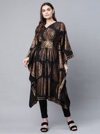 Ahalyaa Women Black Crepe Copper Foil Printed Flared Sleeve Kaftan Kurta | Grocsy
