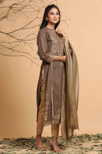 Juniper Women's Brown Rayon Printed Straight Kurta Set | Grocsy