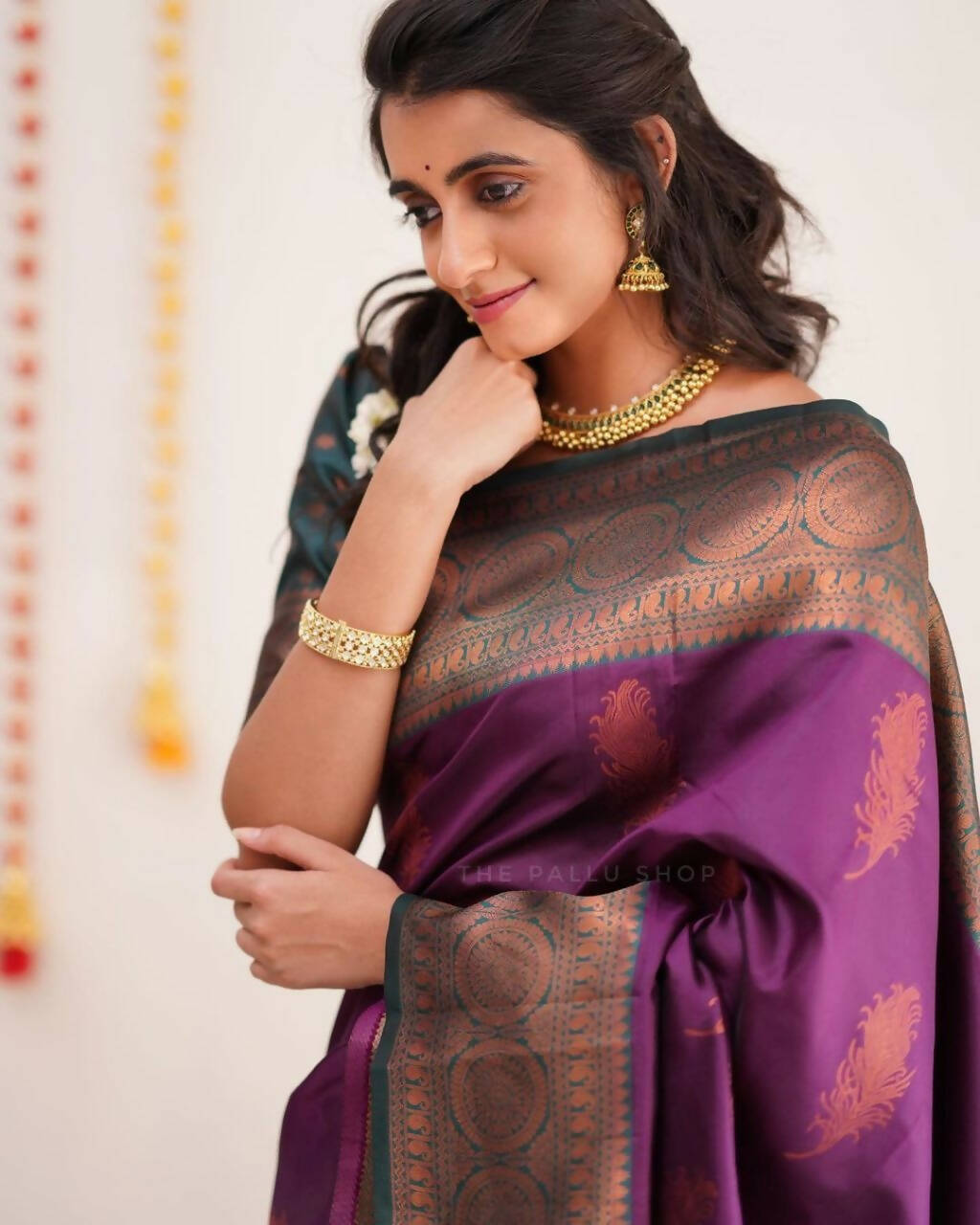 DEIANA'S Beautiful Designer Golden zari Soft Lichi Silk Saree - Purple | Grocsy