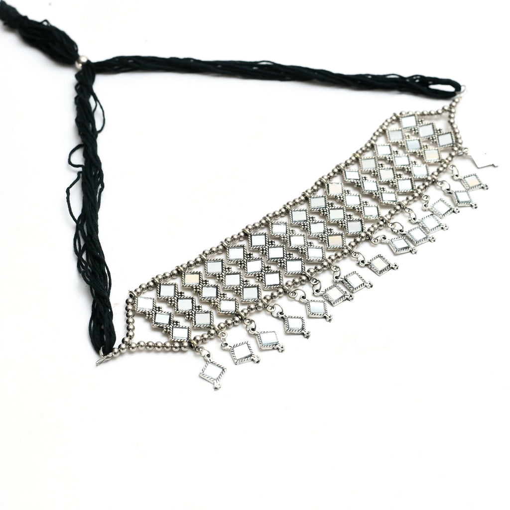 Mominos Fashion Johar Kamal Oxidised Silver-Plated Alloy Finish Mirror Choker For Women | Grocsy