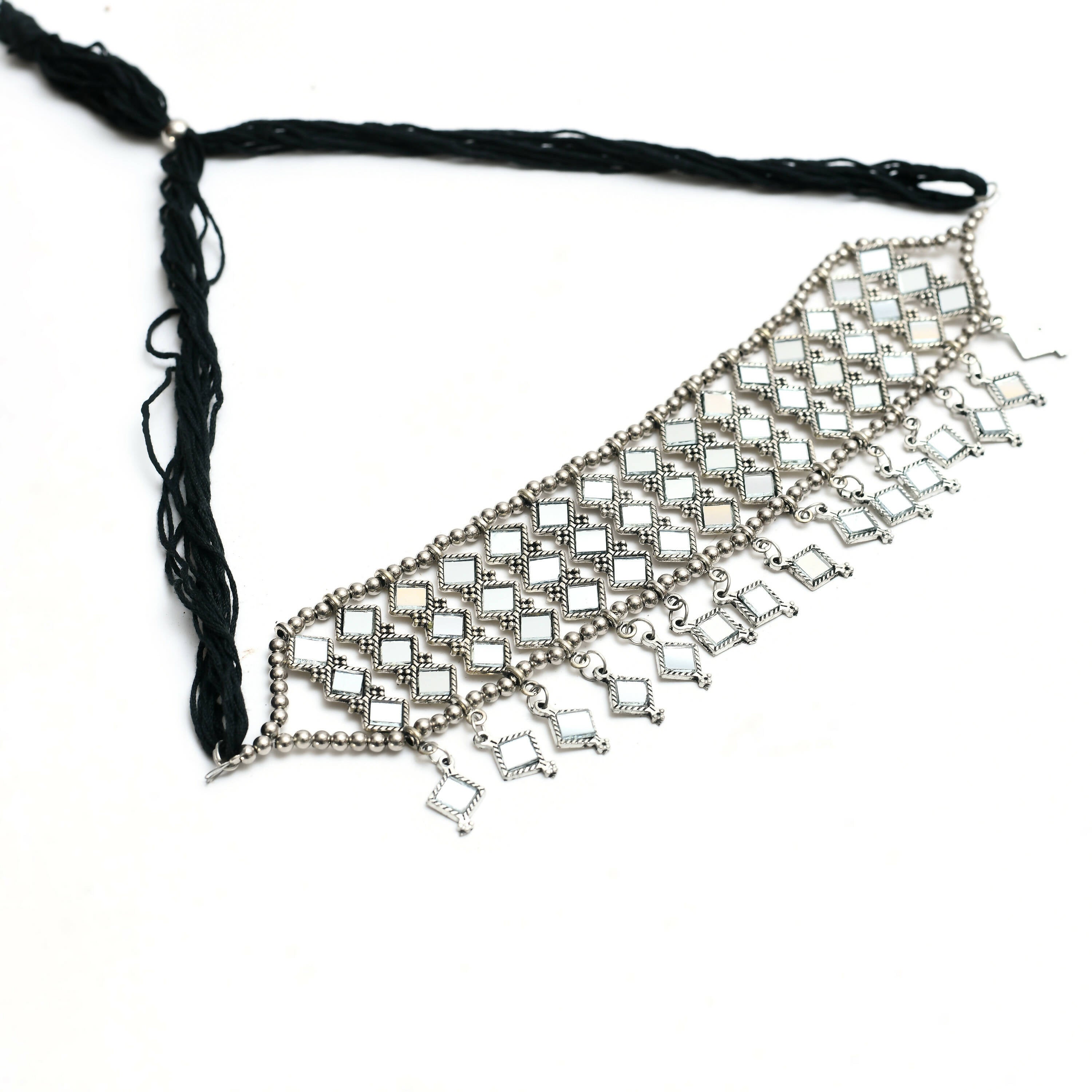 Mominos Fashion Johar Kamal Oxidised Silver-Plated Alloy Finish Mirror Choker For Women | Grocsy