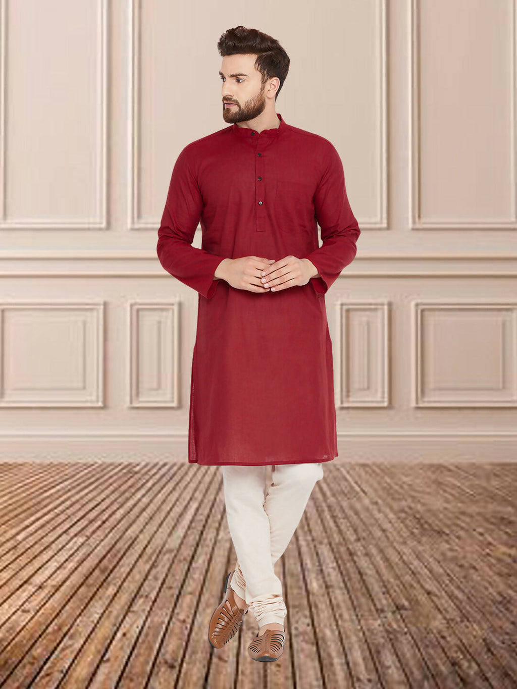 Even Apparels Men's Pure Cotton Maroon Kurta | Grocsy