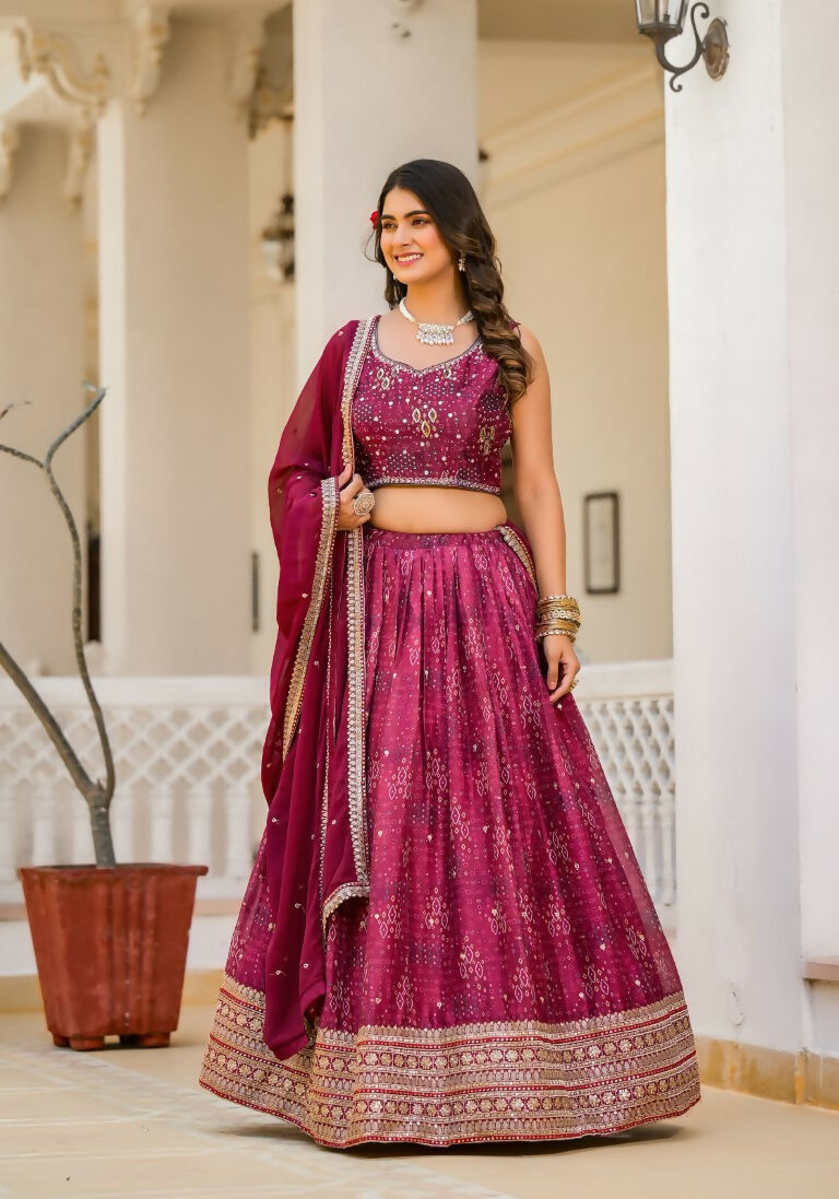 Wedding Partywear Wine Slim Georgette Lehengha Choli With Dupata - Agnidhara | Grocsy