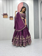 Teeya Creation Wine Color Chinon Silk Embroidery Work Fully Stitched Lehenga Choli | Grocsy