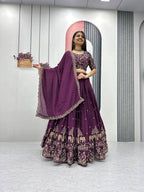 Teeya Creation Wine Color Chinon Silk Embroidery Work Fully Stitched Lehenga Choli | Grocsy