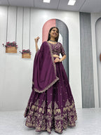 Teeya Creation Wine Color Chinon Silk Embroidery Work Fully Stitched Lehenga Choli | Grocsy