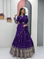 Teeya Creation Purple Color Chinon Silk Embroidery Work Fully Stitched Lehenga Choli | Grocsy
