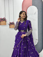 Teeya Creation Purple Color Chinon Silk Embroidery Work Fully Stitched Lehenga Choli | Grocsy