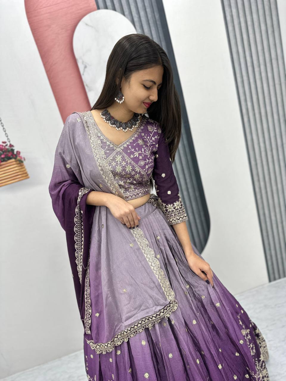 Teeya Creation Multi Color Chinon Silk Heavy Embroidery Work Fully Stitched Lehenga Choli | Grocsy