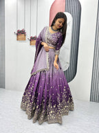 Teeya Creation Multi Color Chinon Silk Heavy Embroidery Work Fully Stitched Lehenga Choli | Grocsy