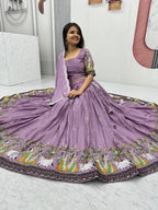 Teeya Creation Lavender Color Chinon Silk Heavy Embroidery Work Fully Stitched Lehenga Choli | Grocsy
