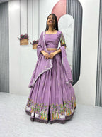 Teeya Creation Lavender Color Chinon Silk Heavy Embroidery Work Fully Stitched Lehenga Choli | Grocsy