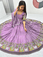 Teeya Creation Lavender Color Chinon Silk Heavy Embroidery Work Fully Stitched Lehenga Choli | Grocsy