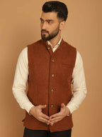 Even Apparels Pure Wool Nehru Jacket - Brown | Grocsy