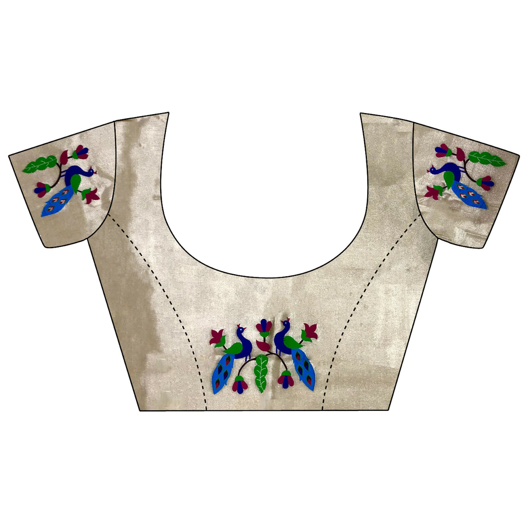 Joban Fashion Ivory Peacock & Floral Motifs Tissue Paithani Saree | Grocsy