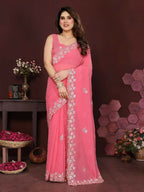 PR Fashion Gajari Georgette Embroidery Work With Embroidery Work Blouse Saree | Grocsy