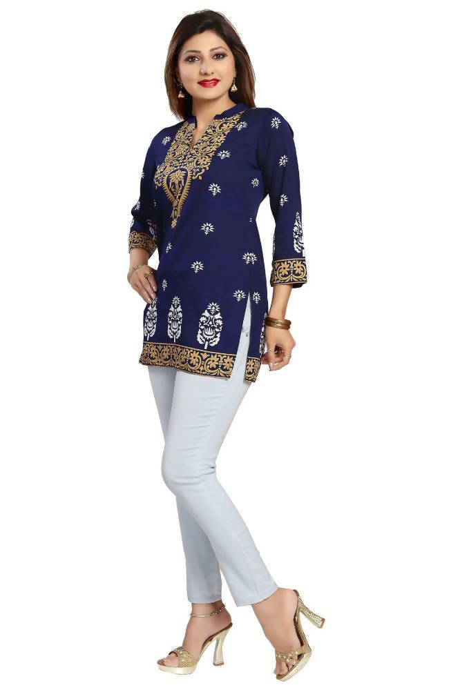 Snehal Creations Endearing Ethnicity Short Blue Tunic | Grocsy
