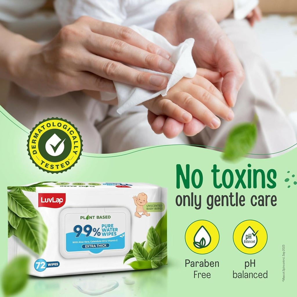 LuvLap Plant Based 99% Pure Water Extra Thick Unscented Baby Wipes | Grocsy