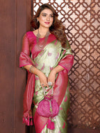 Aastha Fashion Pista Tissue Silk Weaving Saree | Grocsy