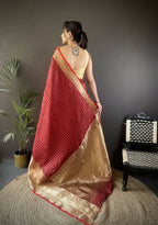 Joban Fashion Brick Red Small Butti Banarasi Silk Sarees | Grocsy