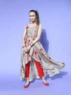 Ahalyaa Women Beige Colour Beautiful Chanderi Printed Kurta Pant Set | Grocsy