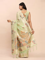 Shree Shyam Fashion Linen Cotton Light Green Saree | Grocsy