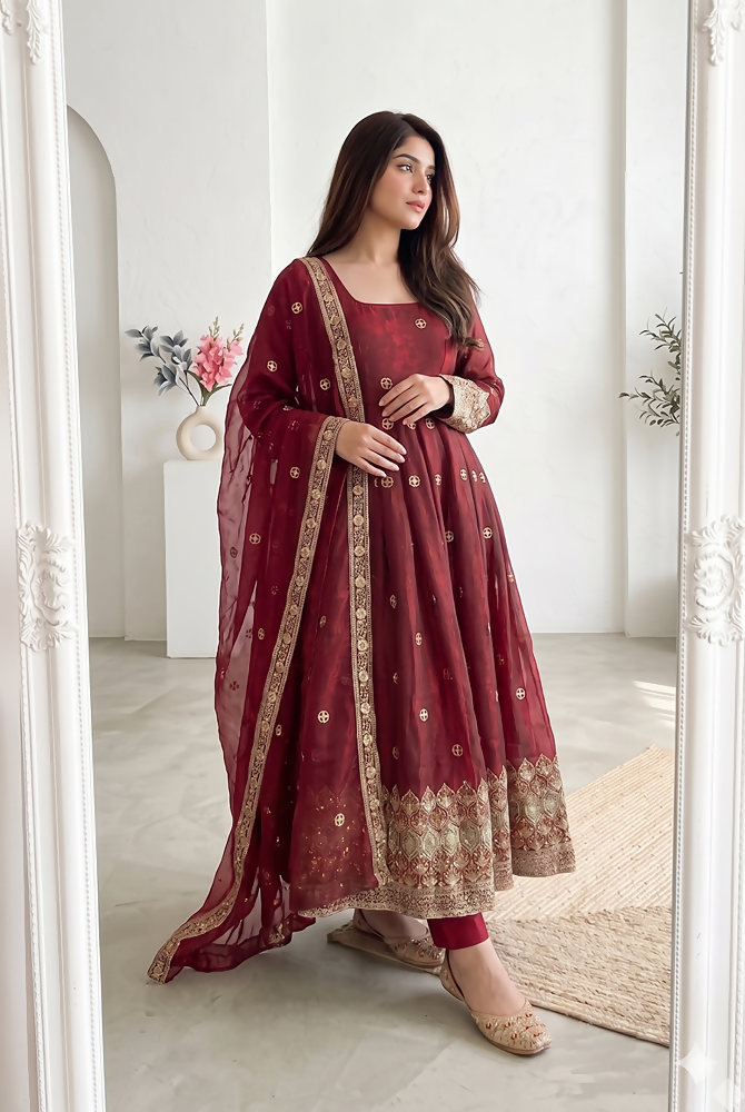 Teeya Creation New Latest Trendy Elegant Maroon Festive Anarkali Suit for Women | Grocsy