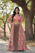 Vastranavya Latest Fancy Party Wear Lehenga Choli With Shrug - Peach | Grocsy