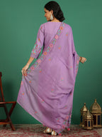 Sangria Embroidered V- Neck Kurta & Trousers With Dupatta | Grocsy
