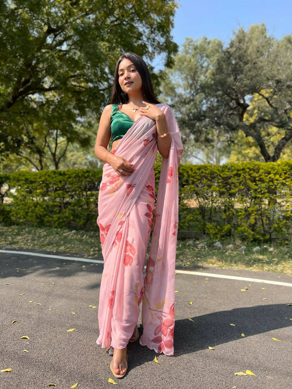 Vamsee Pink Chiffon Designer Saree | Grocsy