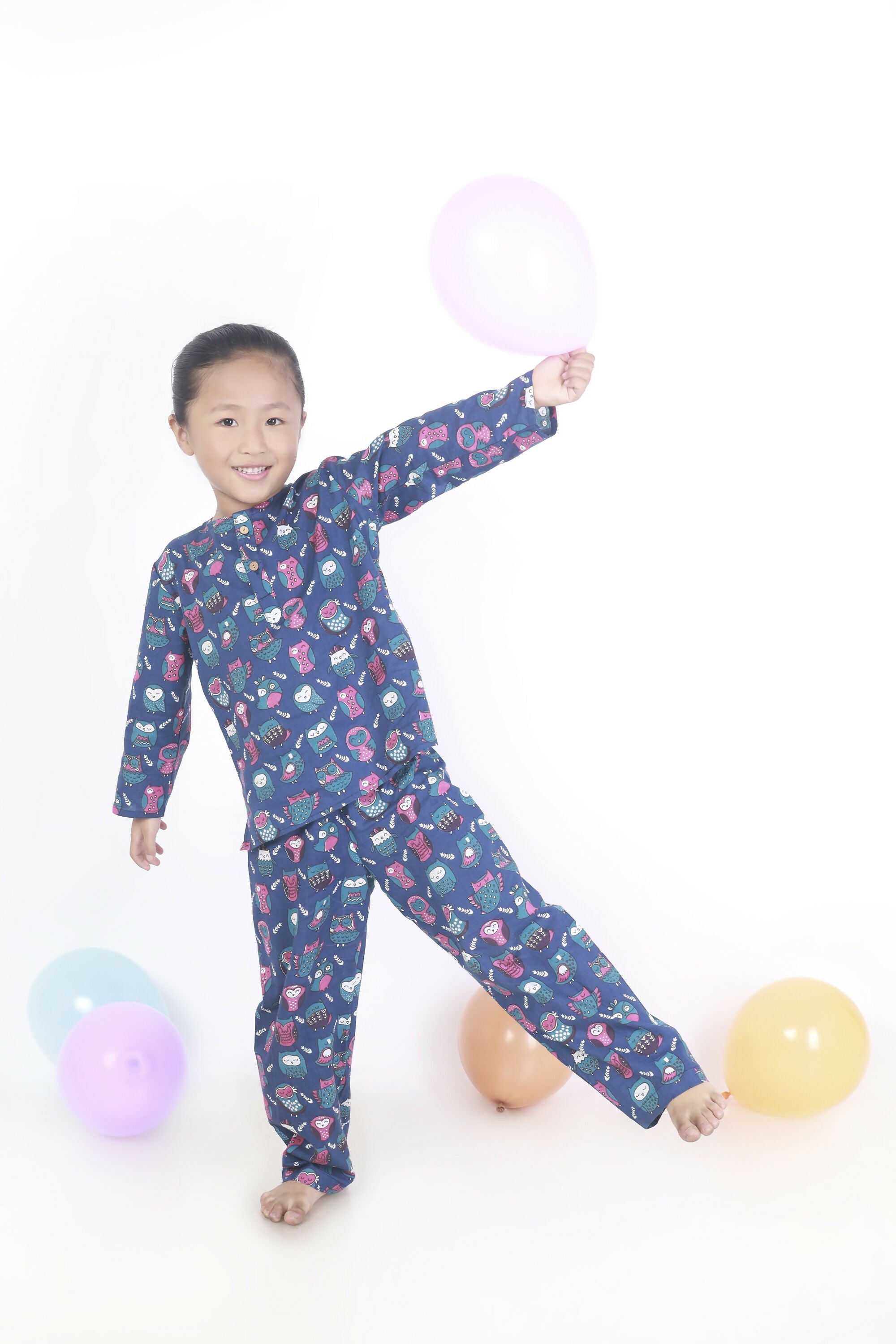 Breathables Kids Cotton Owl Print Co-Ord Night Suit – Navy Blue | Grocsy